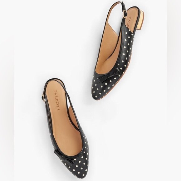 Talbots Edison Slingback Flats Polka Dot Print Gold Mirrored Low Heel Size 8M - Picture 11 of 12